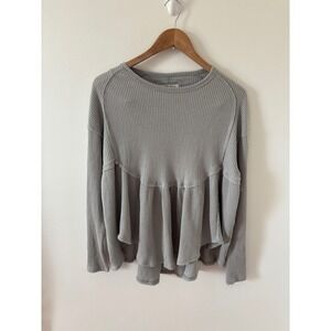 We The Free Grey Waffle Knit Peplum Long Sleeve Top Size Small